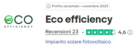 Totale recensioni verificate clienti Eco Efficiency su Trustpilot